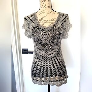 RARE Alberto Makali‎ Vintage Crocheted Embellished Indie Top Size Medium